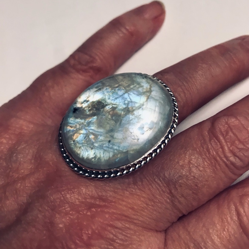 Moonstone Stamped 925 Sterling Silver Ring - Picture 2 of 5